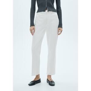 MANGO MNG NWOT Blanca White Straight-Fit Frayed Cropped Mid-Rise Jeans Size 8